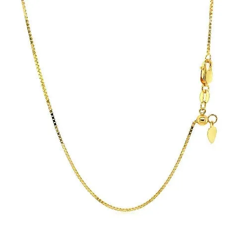 18K Yellow Gold Adjustable Box Chain, adjustable up to 24 inches