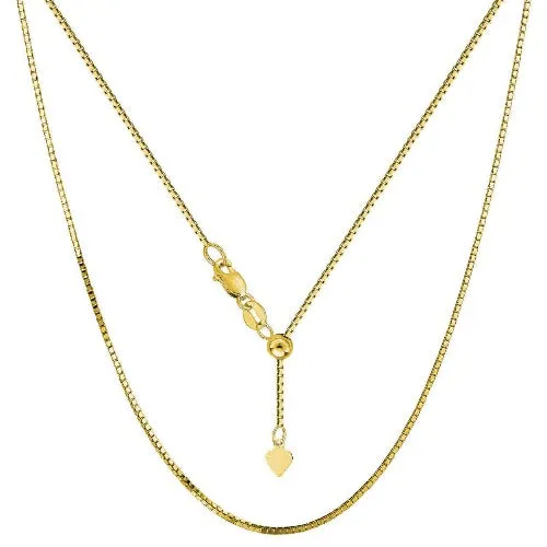 18K Yellow Gold Adjustable Box Chain, adjustable up to 24 inches