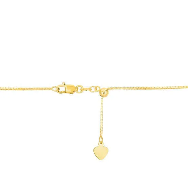 18K Yellow Gold Adjustable Box Chain, adjustable up to 24 inches