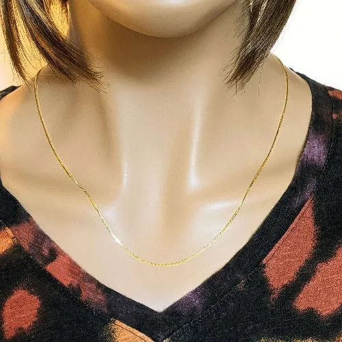 18K Yellow Gold Adjustable Box Chain, adjustable up to 24 inches