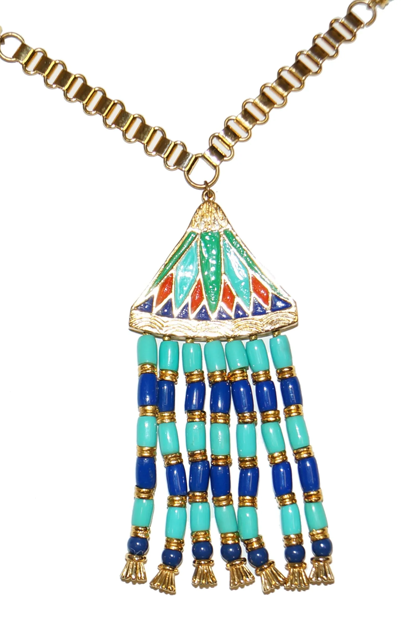 1960s Hattie Carnegie Egyptian Revival Enamel Lotus Necklace