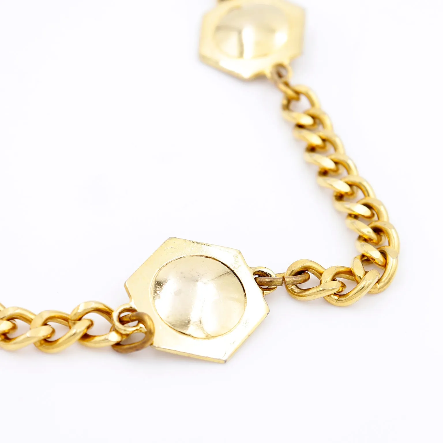 1980s Yves Saint Laurent Gold Plated Medallion Chunky Curb Chain Necklace