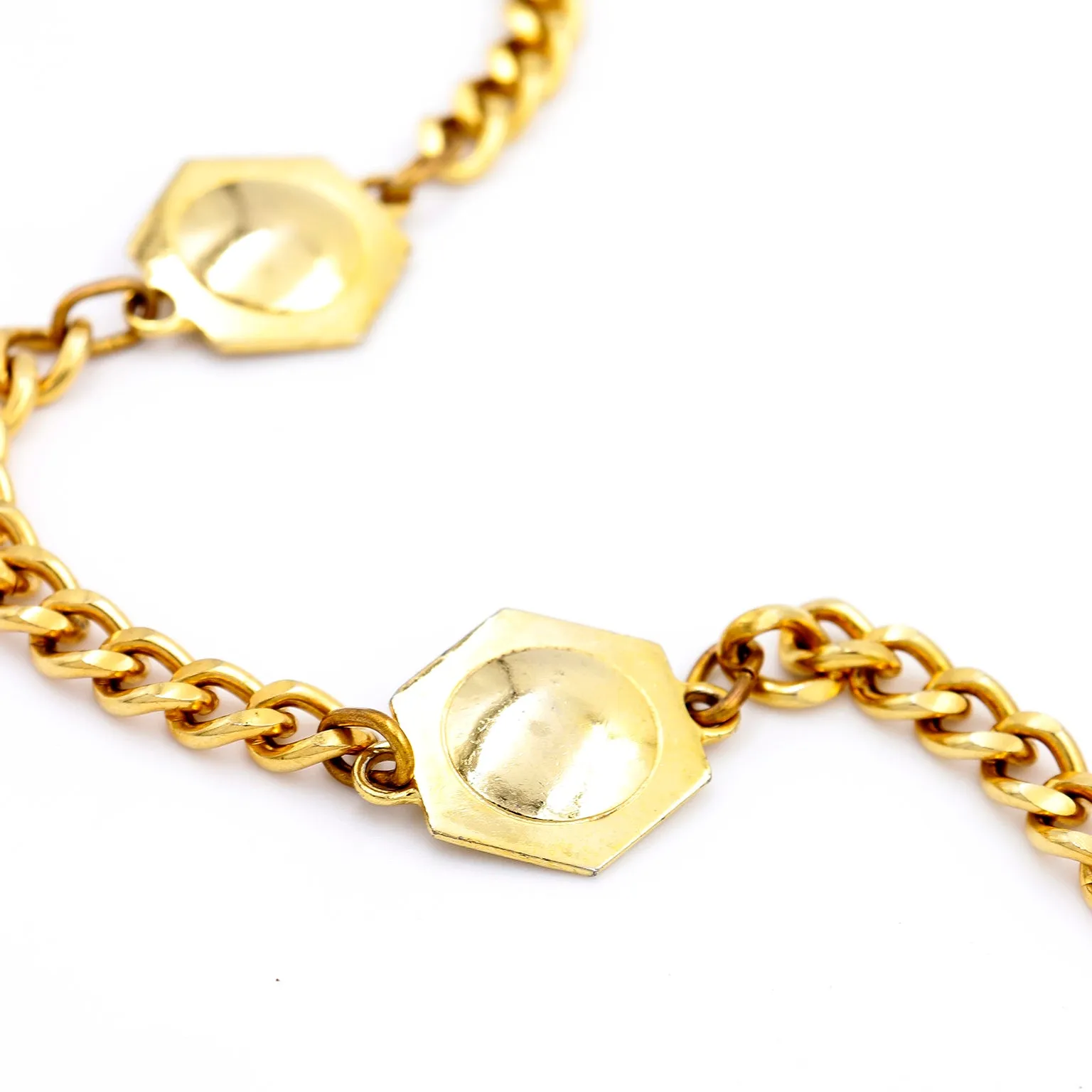 1980s Yves Saint Laurent Gold Plated Medallion Chunky Curb Chain Necklace