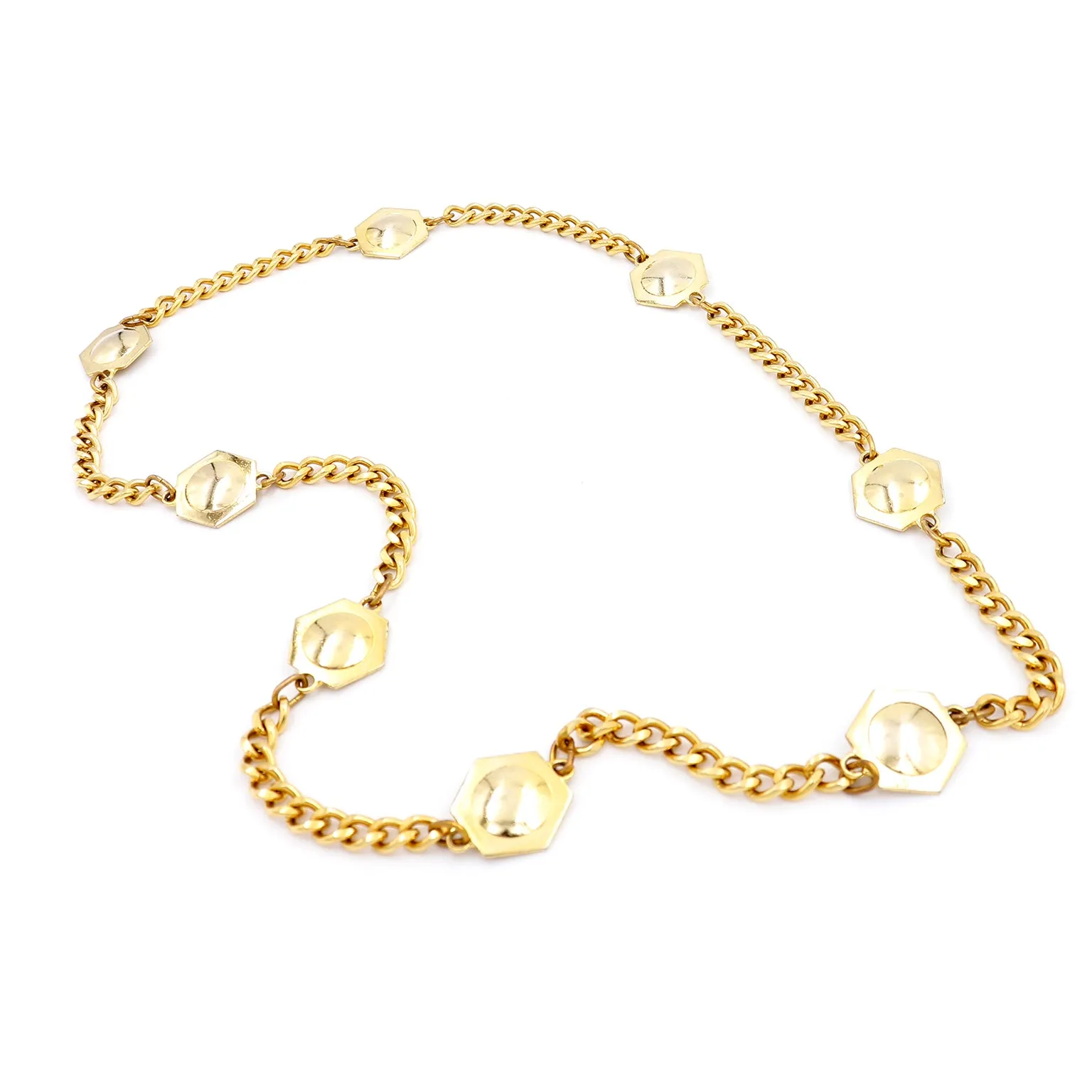 1980s Yves Saint Laurent Gold Plated Medallion Chunky Curb Chain Necklace