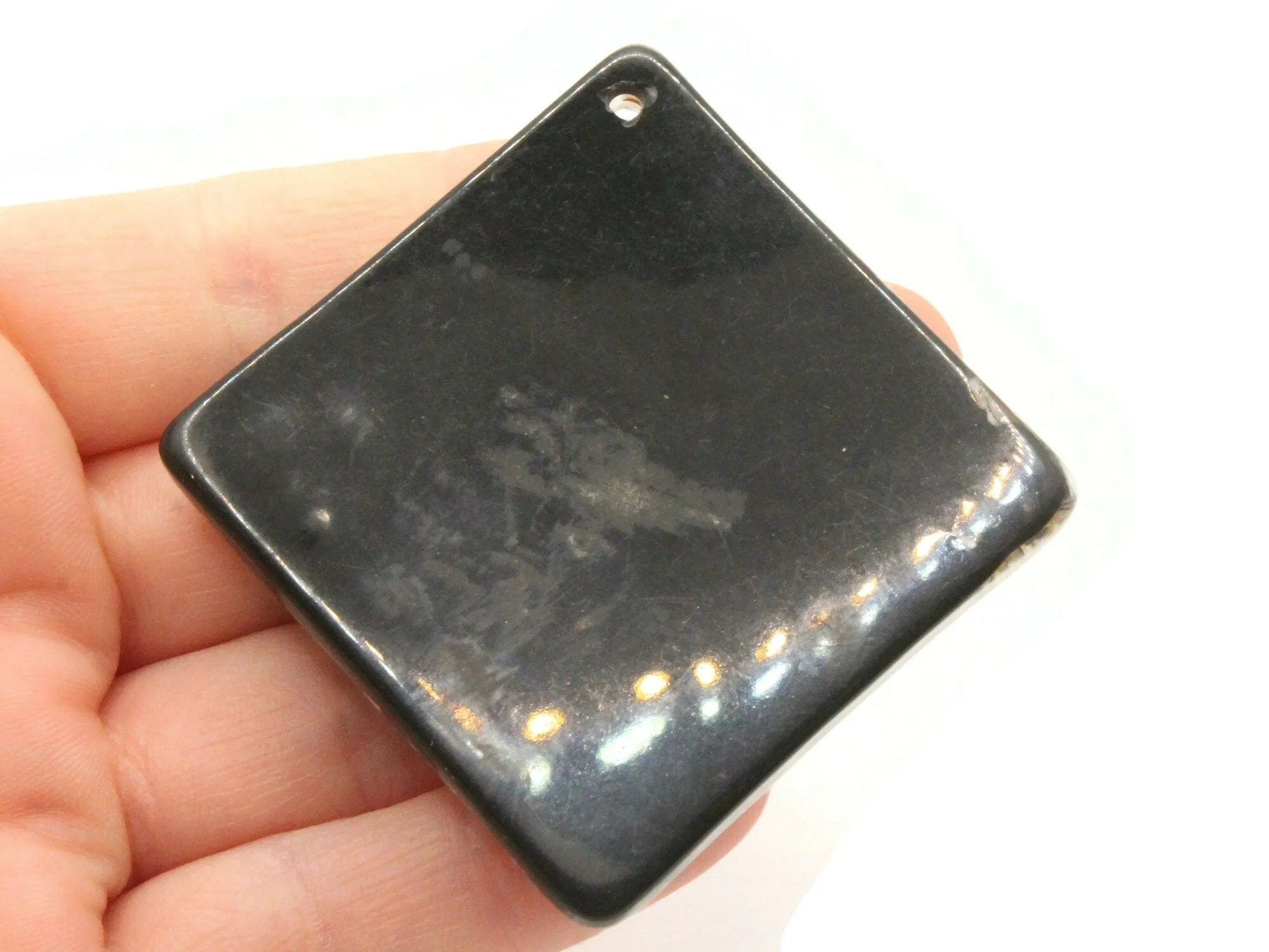 2 and 5/8 Inch Black Resin and Mother of Pearl Pendant Square Diamond Pendant