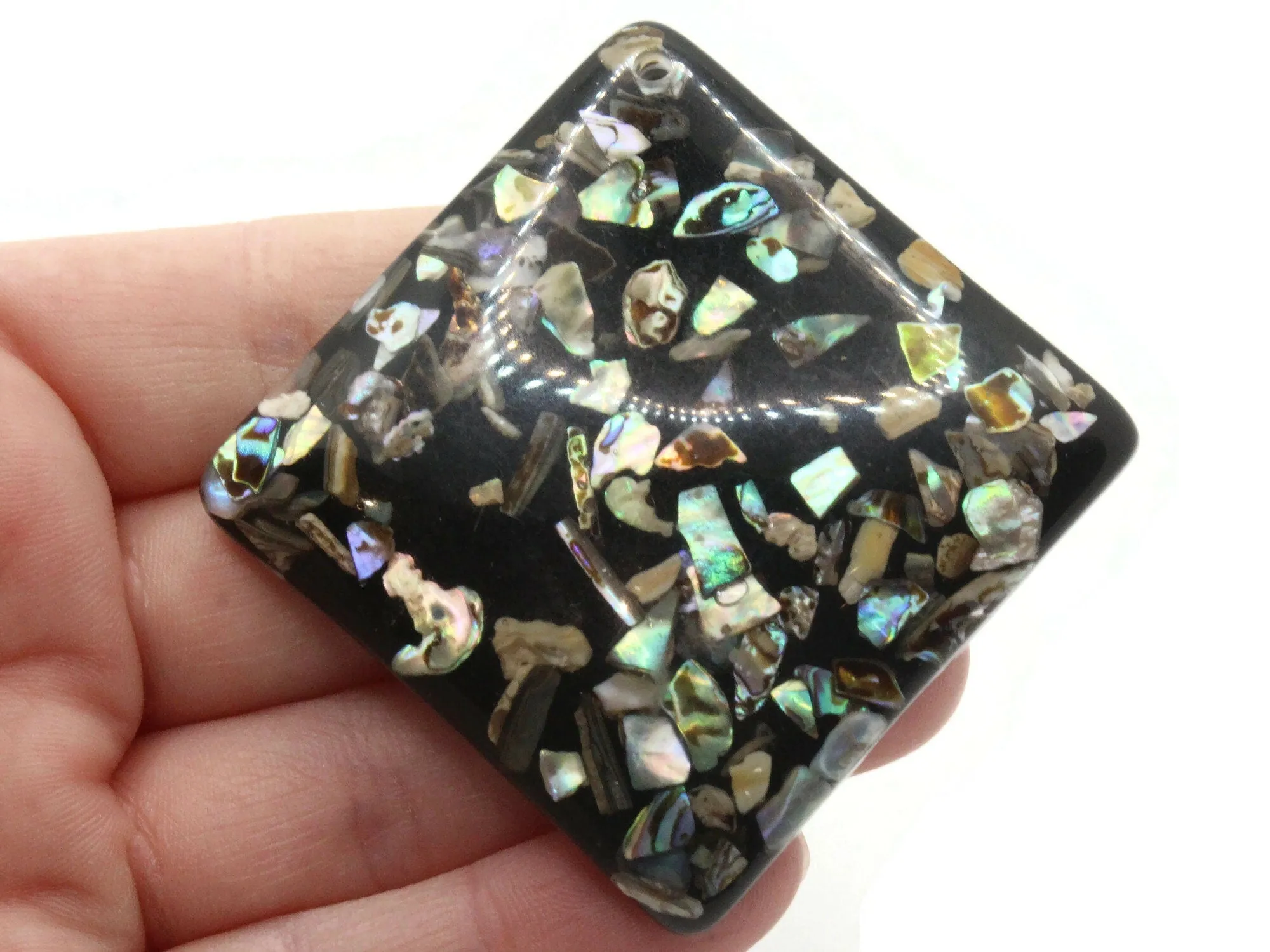 2 and 5/8 Inch Black Resin and Mother of Pearl Pendant Square Diamond Pendant