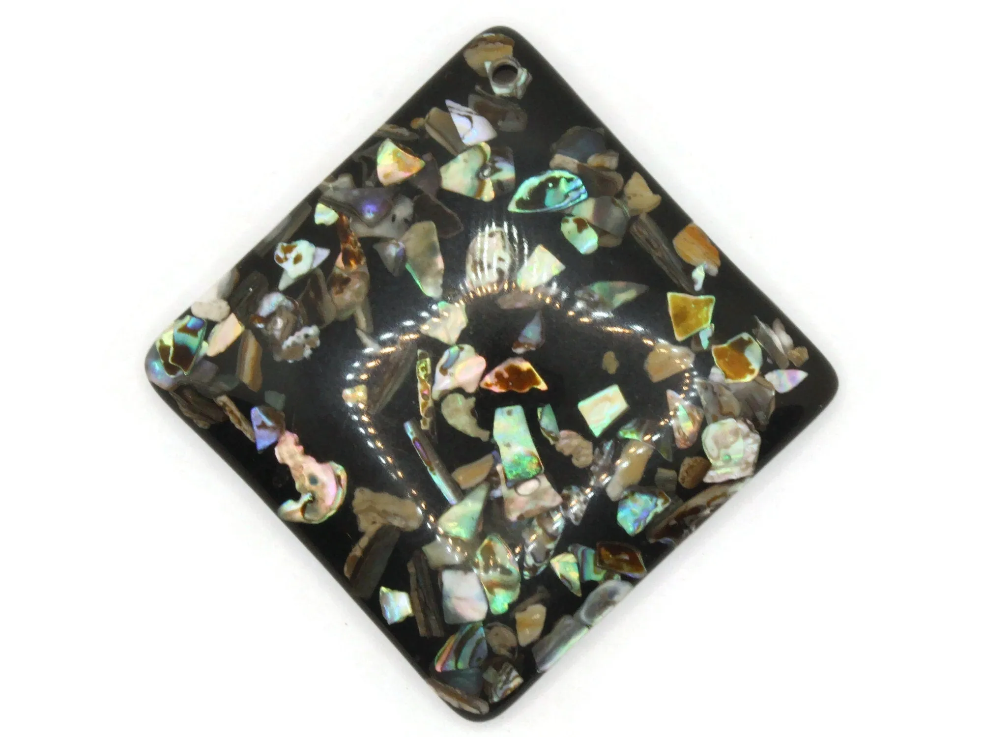 2 and 5/8 Inch Black Resin and Mother of Pearl Pendant Square Diamond Pendant