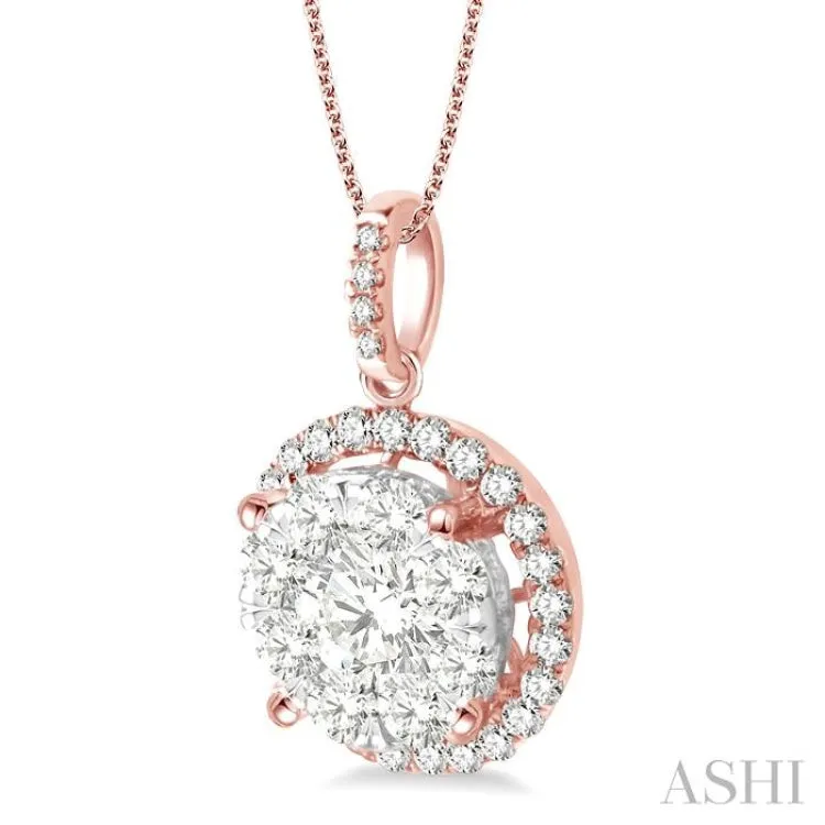 2 Ctw Lovebright Round Cut Diamond Pendant in 14K Rose and White Gold with Chain