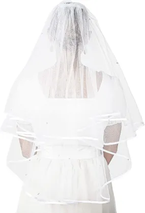 2 Tier Veil for Bride, White Bridal Wedding Veil with Crystals (30 In)