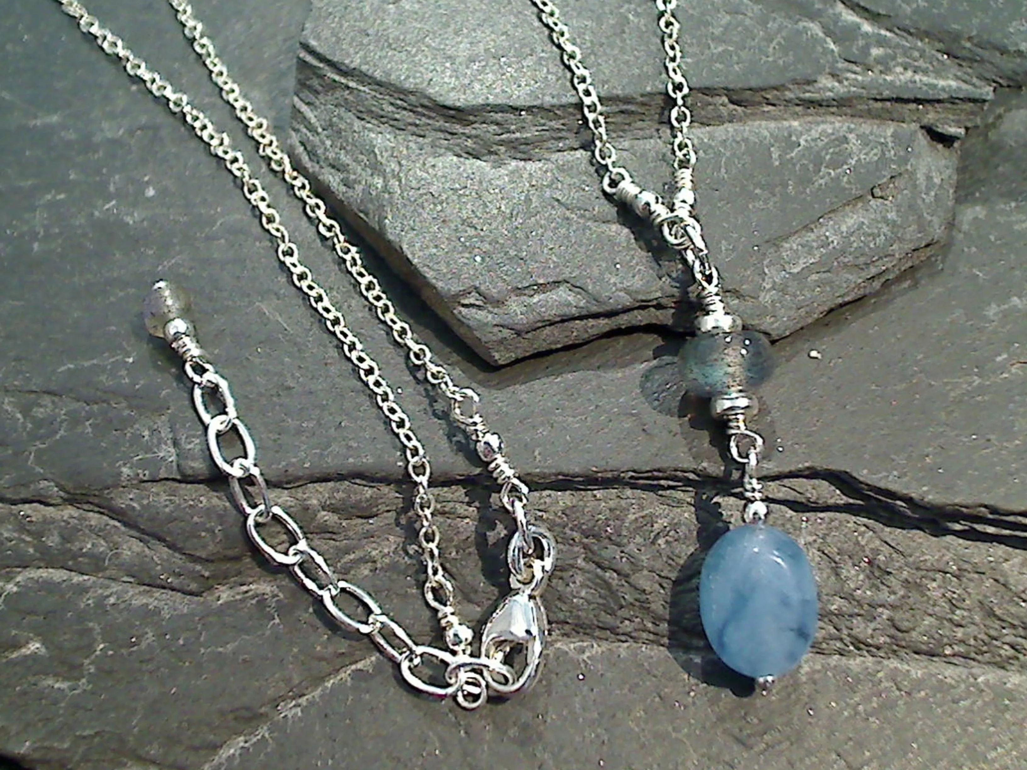 20" - 21" Blue Calcite, Labradorite, Sterling Silver Necklace