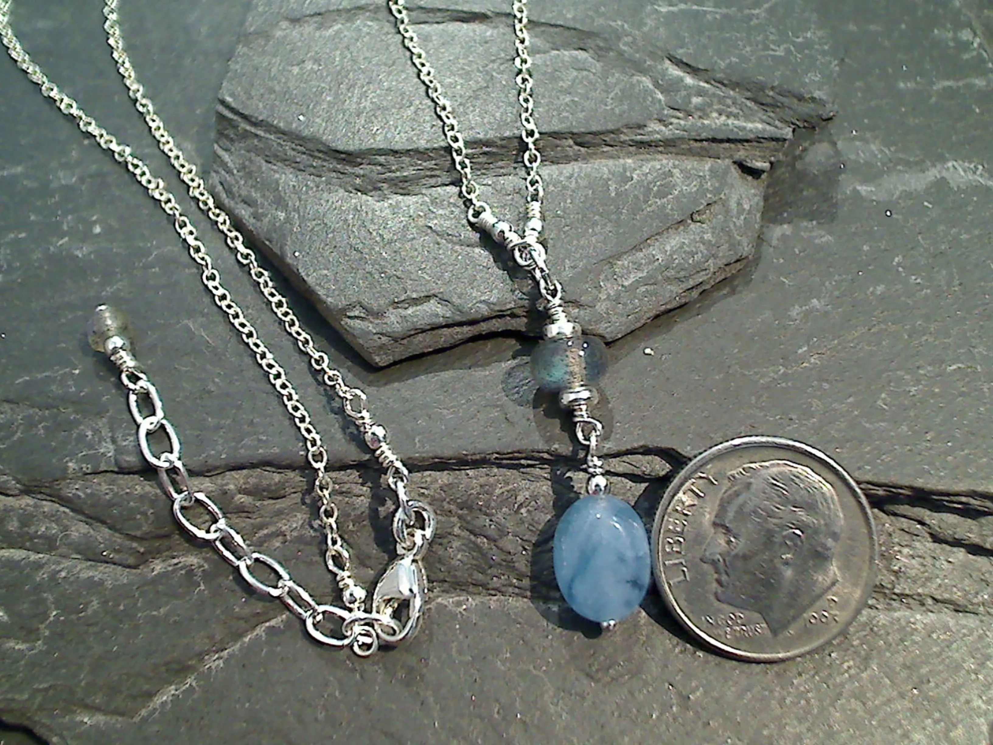 20" - 21" Blue Calcite, Labradorite, Sterling Silver Necklace