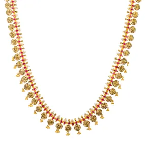 22K Gold Kasu Necklace w. Rubies & CZ Stones (80.8 grams)