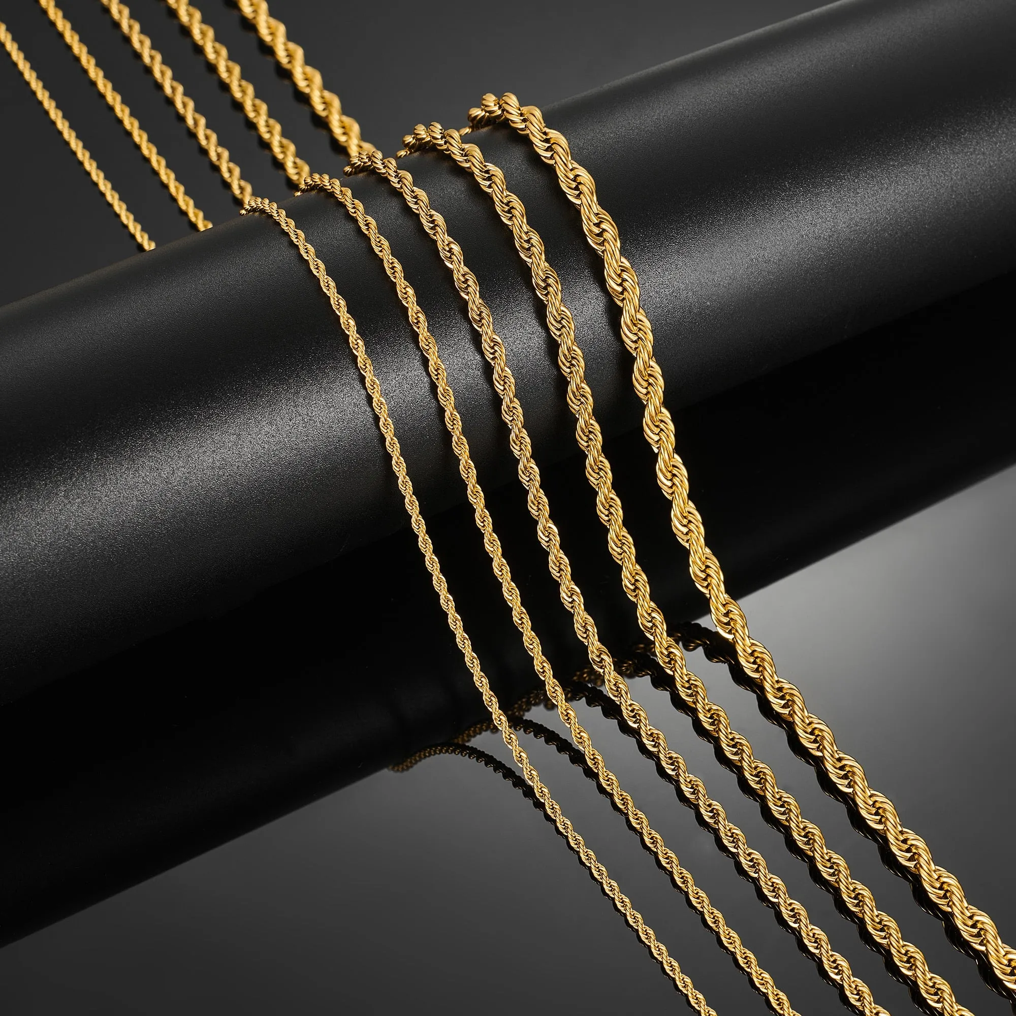 2/3/4/5/6mm Rope Chain Necklace Stainless Steel Never Fade Waterproof Choker Men Women Jewelry Gold Color Plated Chains Gift