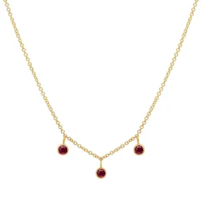 3 Mini Ruby Bezel Dangle Necklace