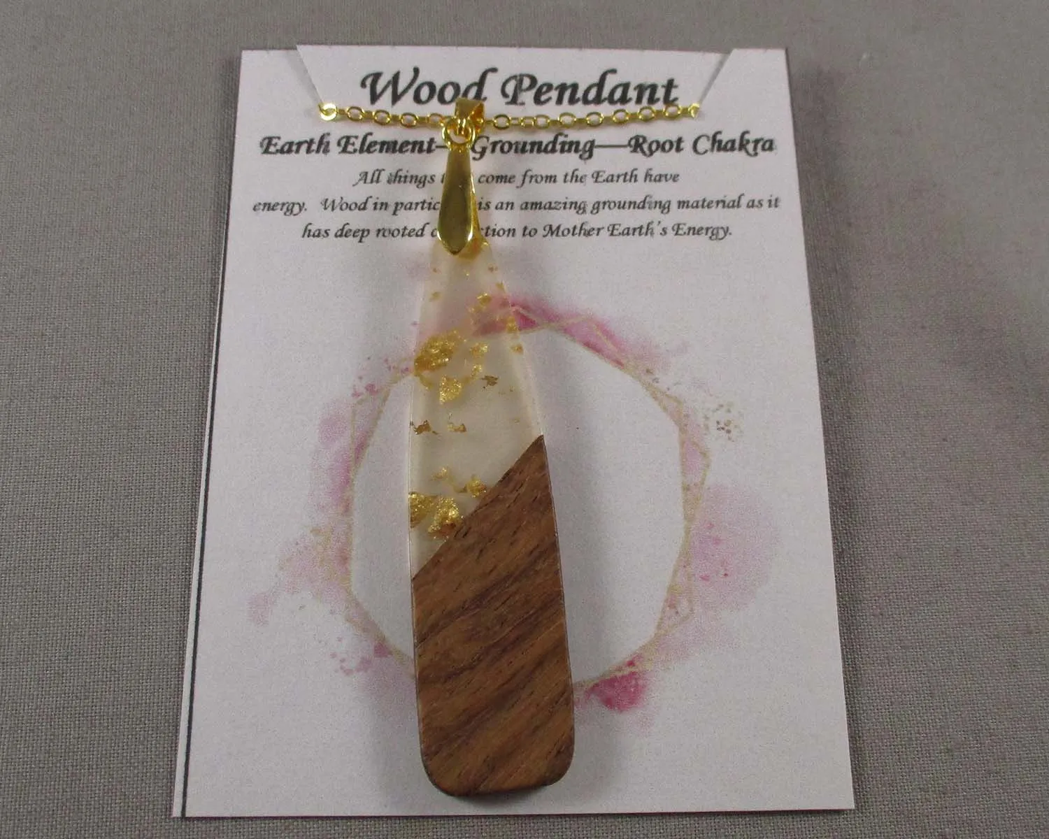 30% OFF!! Wood & Resin Pendant Necklace with Gold Foil 1pc (1526)