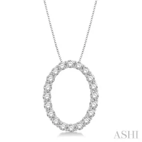 3/4 Ctw Oval Shape Window Round Cut Diamond Pendant With Chain in 14K White Gold