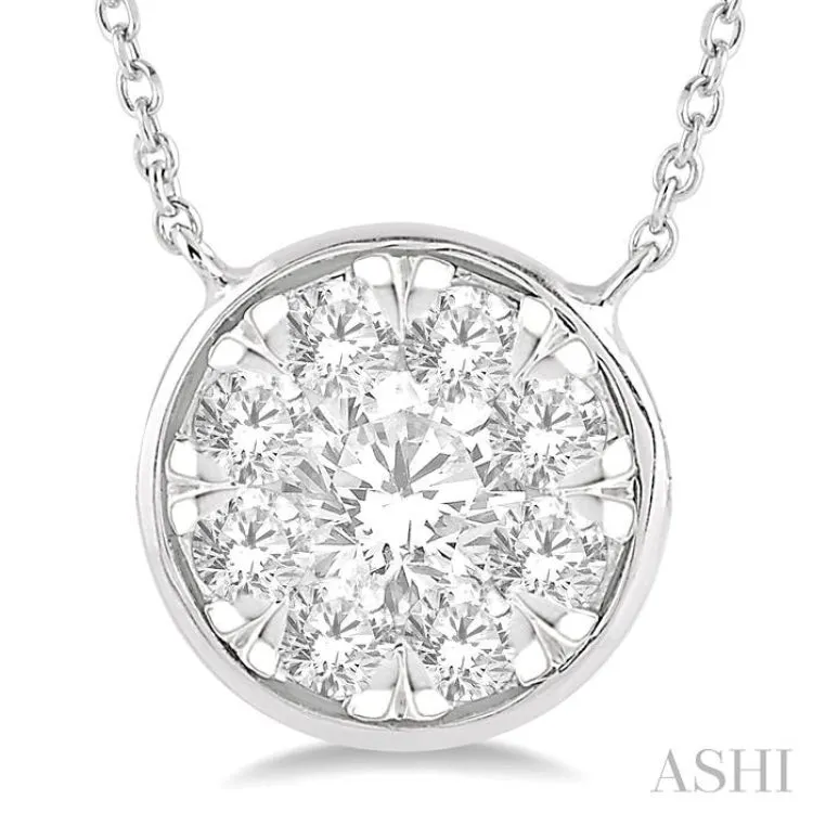 3/4 Ctw Round Shape Pendant Lovebright Diamond Necklace in 14K White Gold