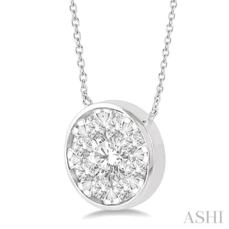 3/4 Ctw Round Shape Pendant Lovebright Diamond Necklace in 14K White Gold