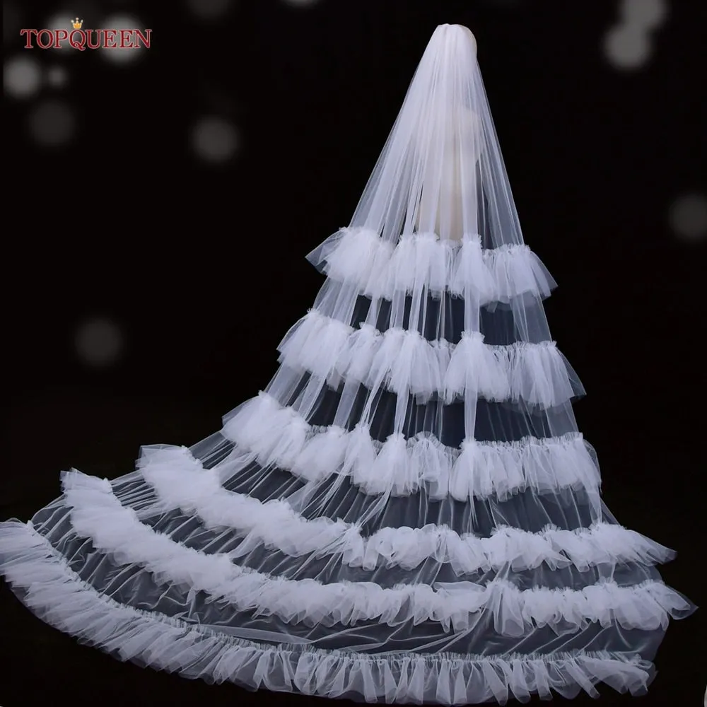 3Meter Bridal Veil Ruffles Tulle Cathedral Length Veil Single Tier