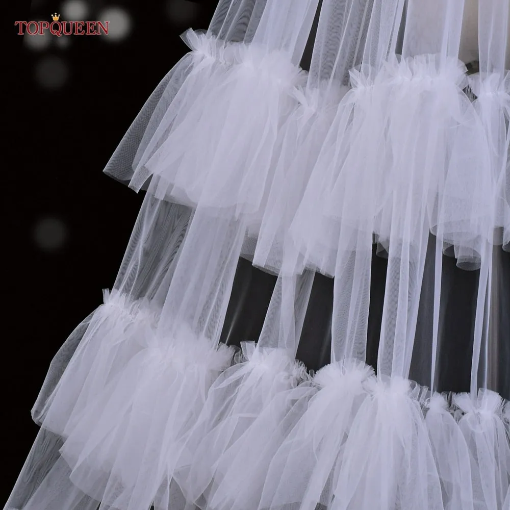 3Meter Bridal Veil Ruffles Tulle Cathedral Length Veil Single Tier