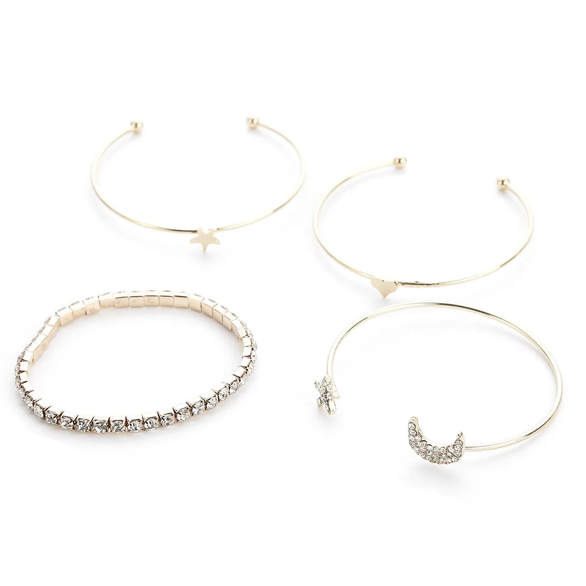 4 Ethnic Style Diamond-studded Zircon Stars And Moon Bracelets