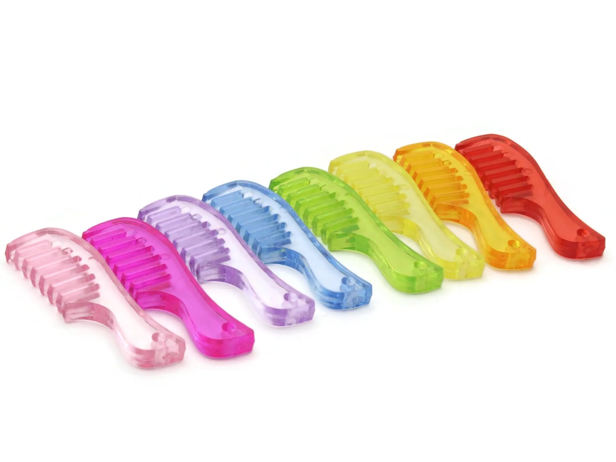 5 57mm Comb Charms ~ Clear Mixed Color Acrylic Pendants