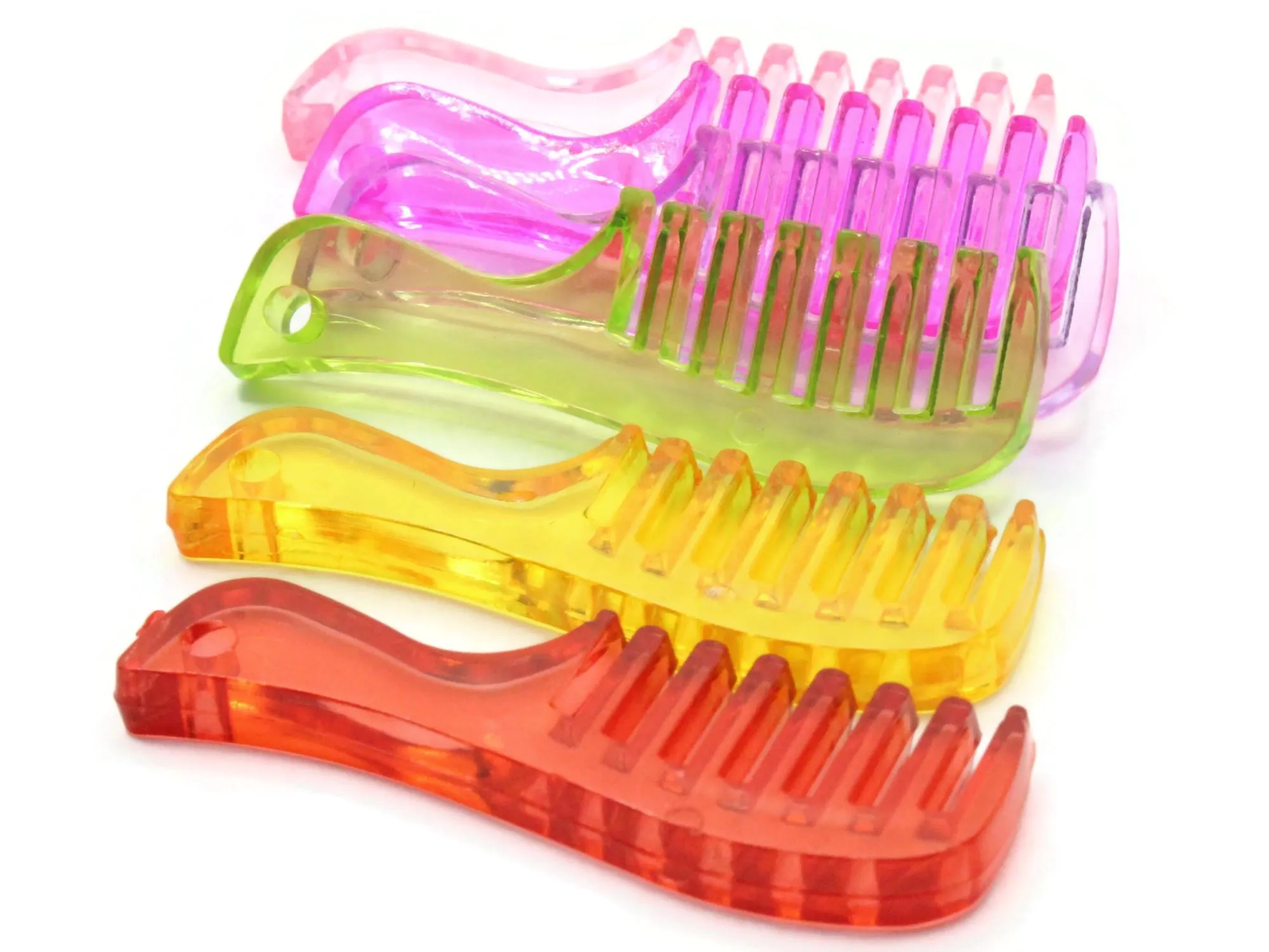 5 57mm Comb Charms ~ Clear Mixed Color Acrylic Pendants