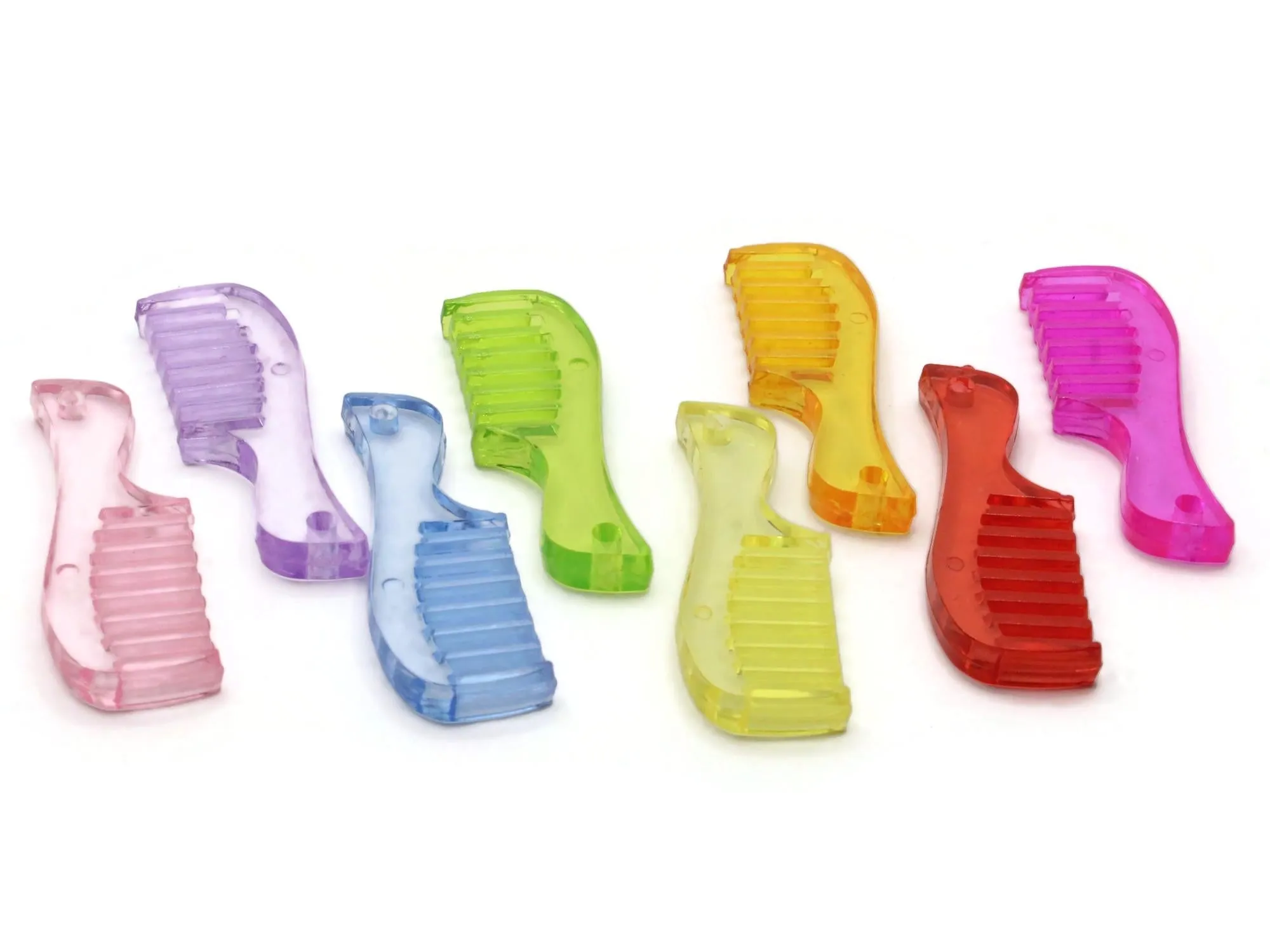 5 57mm Comb Charms ~ Clear Mixed Color Acrylic Pendants