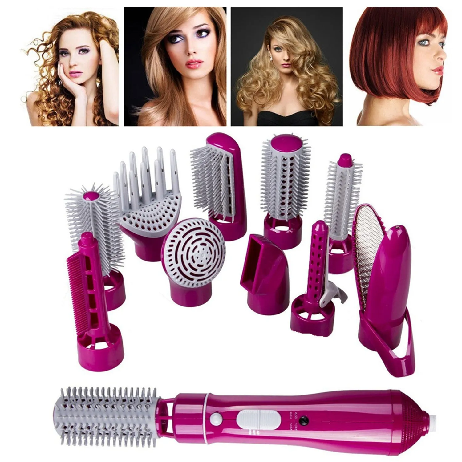 7 in 1Multi-functional Hot Air Comb Dry  Care One Step Hair Dryer Salon Collection Hair Straight Curler Two Use