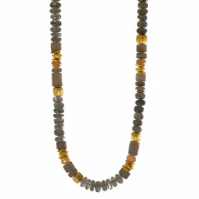 8mm Labradorite, Moonstone & Smokey Quartz 24K Gold Vermeil Necklace