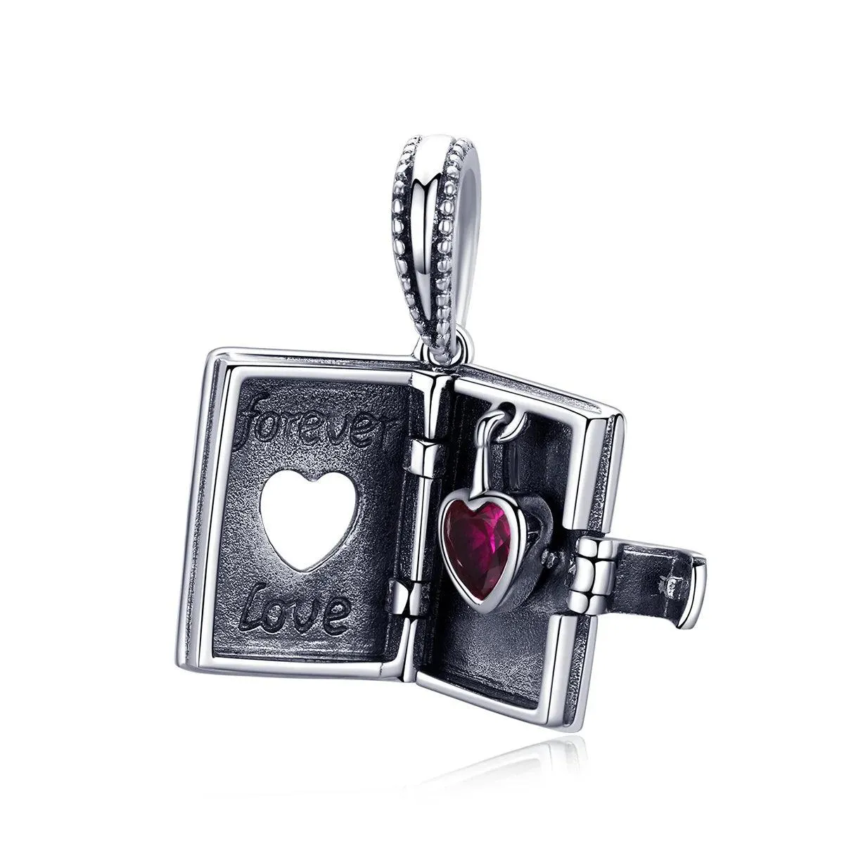 925 Sterling Silver Heart Book Shape Pendant Charm Jewelry Without Chain