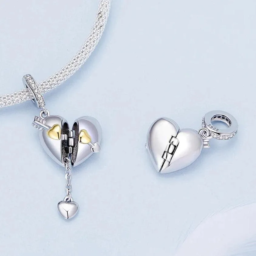 925 Sterling Silver Heart Book Shape Pendant Charm Jewelry Without Chain