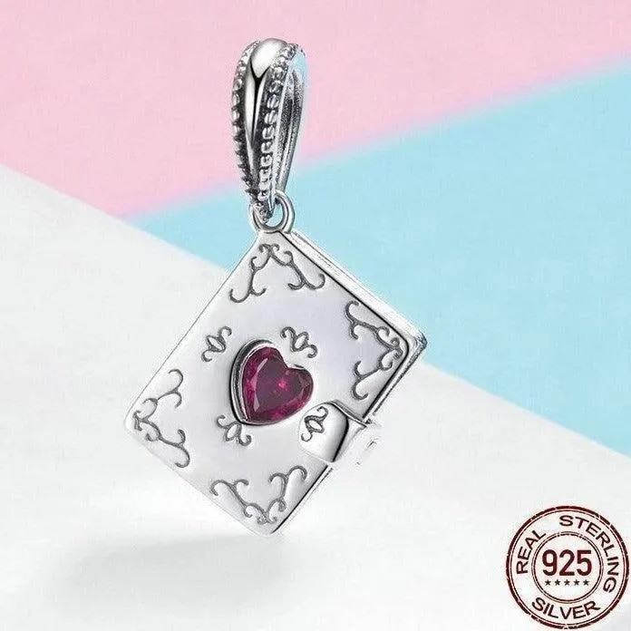 925 Sterling Silver Heart Book Shape Pendant Charm Jewelry Without Chain