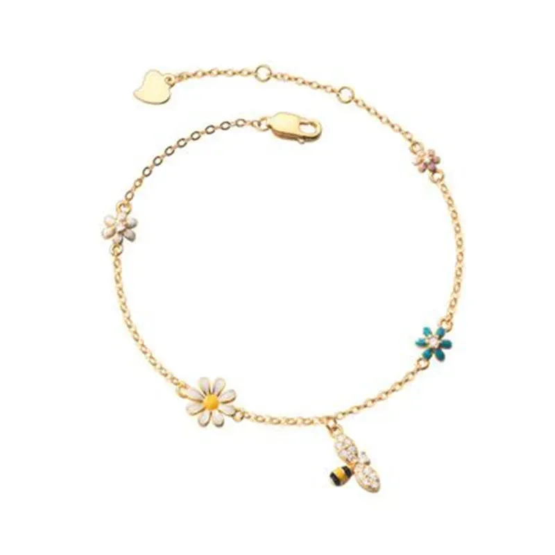 925 Sterling Silver Tassel Zircon Daisy Bee Charm Bracelet Bangle For Women Girls Party Wedding Trendy Jewelry Accessories