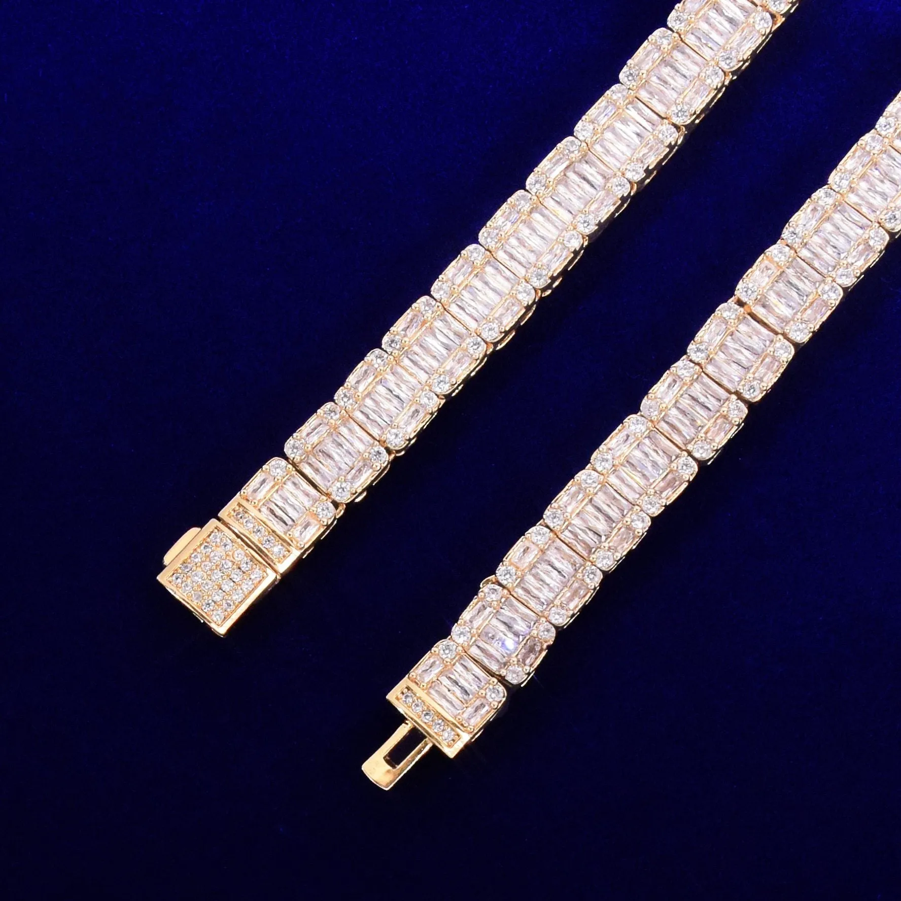 9MM Baguette Zircon Bracelet Chain Trendy Link Gold Color Plated Copper