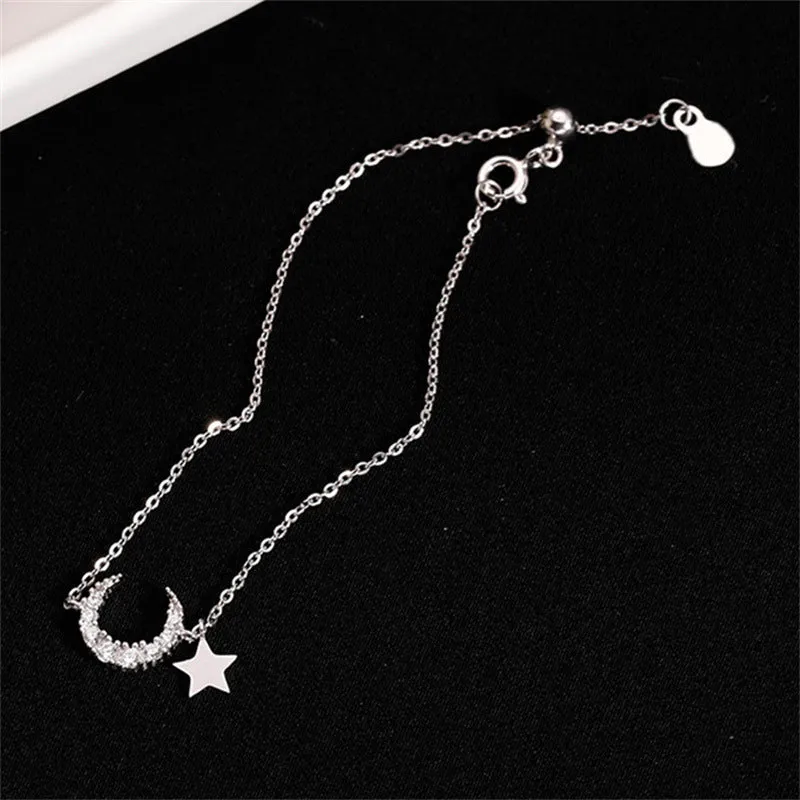 Adjustable Zircon Moon with Star Silver Bracelet for Women