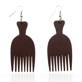 African Print Earrings | Brown comb wooden earrings