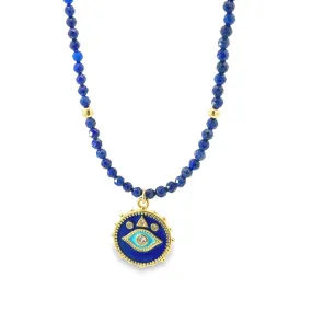 Alanis Beaded Lapis Choker with Evil Pendant