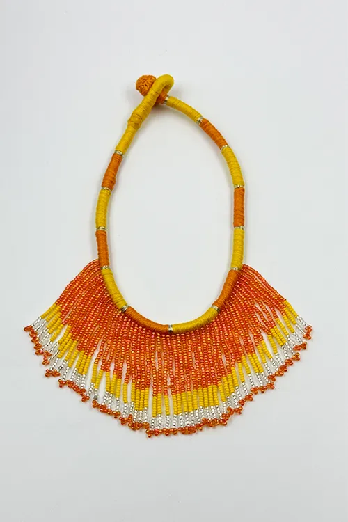 Antarang-  Haldi Pushpa(Yellow-Orange), Jumki Bead Choker,  100% Cotton.  Hand Made By Divyang Rural Women.