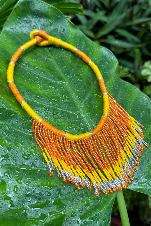 Antarang-  Haldi Pushpa(Yellow-Orange), Jumki Bead Choker,  100% Cotton.  Hand Made By Divyang Rural Women.