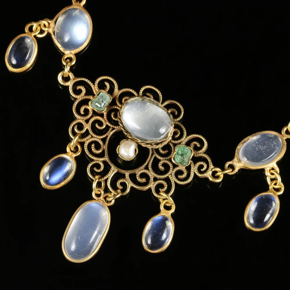 Antique Victorian Moonstone Necklace 18Ct On Silver Circa 1900