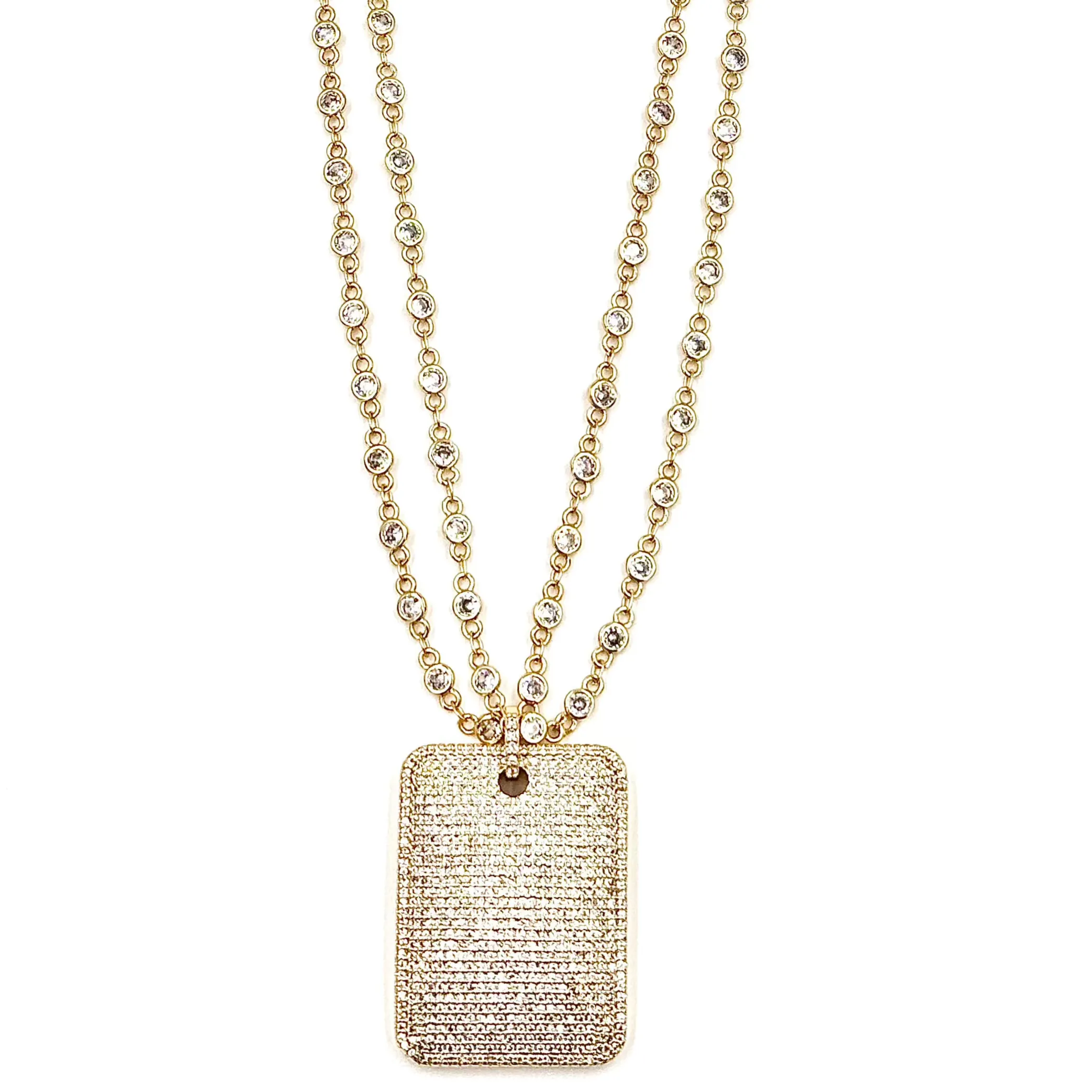 Ashley Gold Stainless Steel Gold Plated Double CZ Link Chain With CZ ID Pendant Necklace