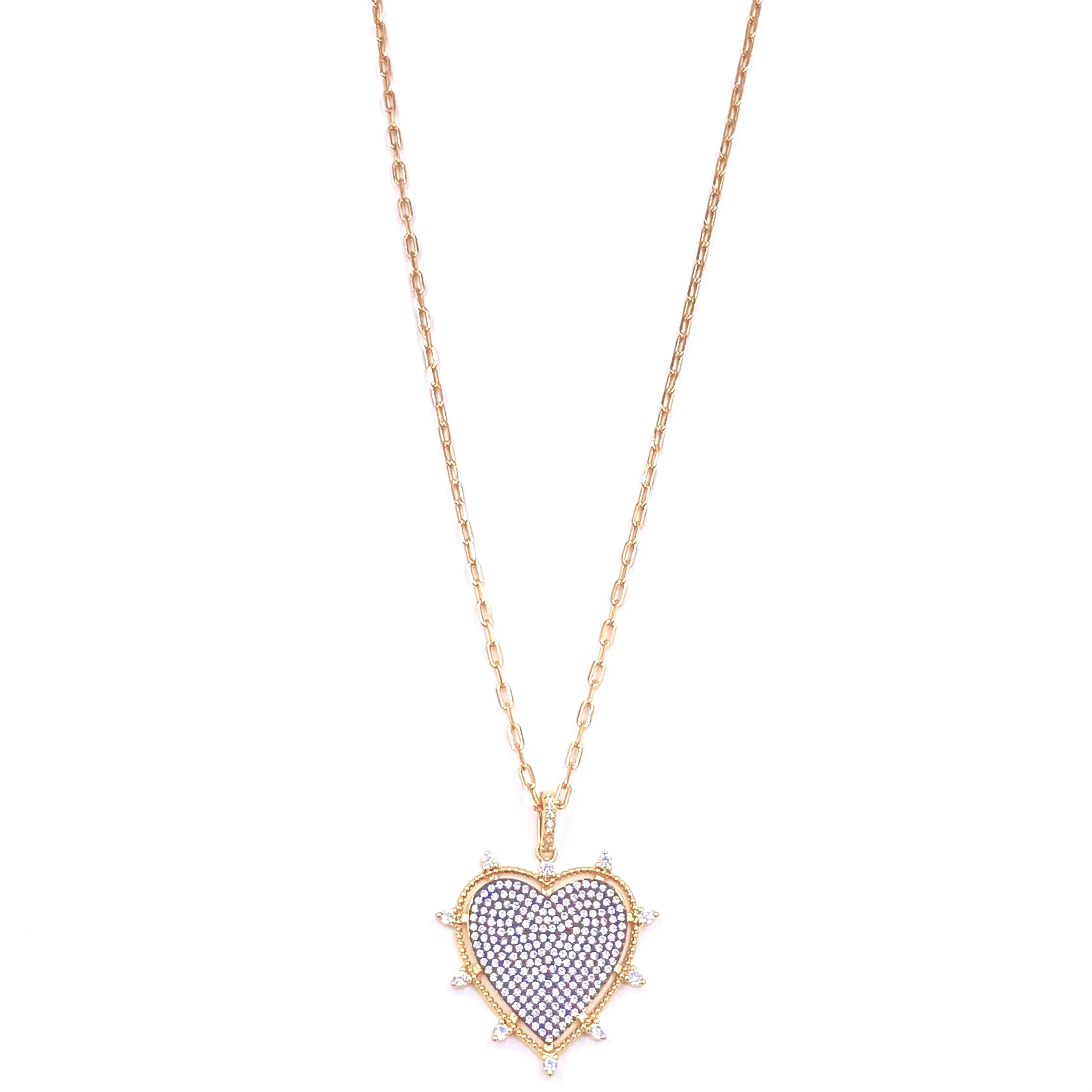 Ashley Gold Stainless Steel Gold Plated Floating Enamel CZ Spike Heart Pendant Necklace