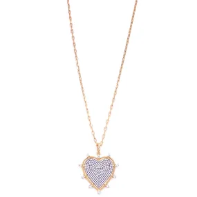 Ashley Gold Stainless Steel Gold Plated Floating Enamel CZ Spike Heart Pendant Necklace