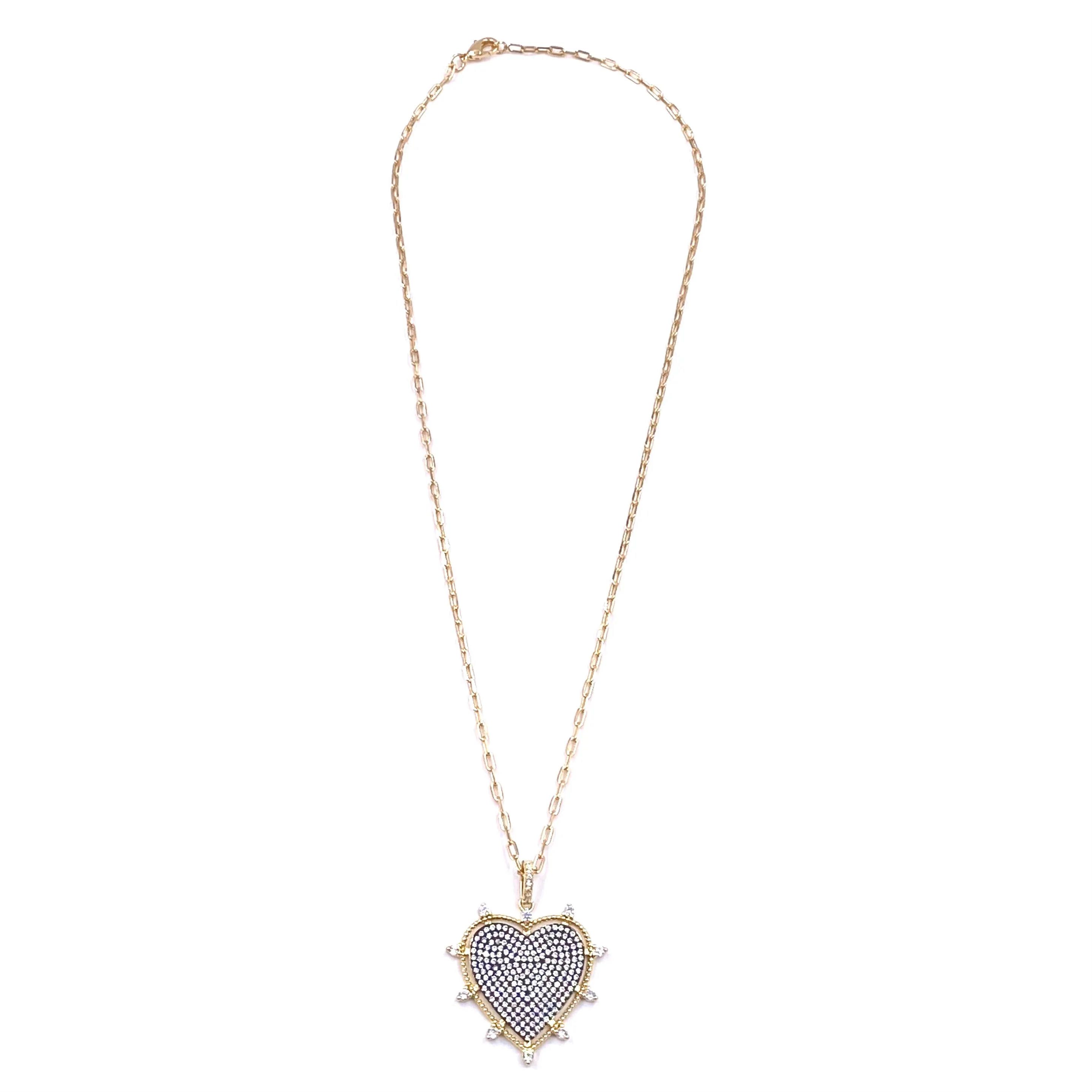 Ashley Gold Stainless Steel Gold Plated Floating Enamel CZ Spike Heart Pendant Necklace