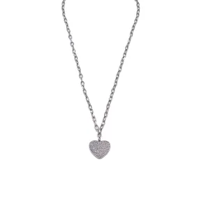 Ashley Gold Stainless Steel Link Drop CZ Design Heart Necklace