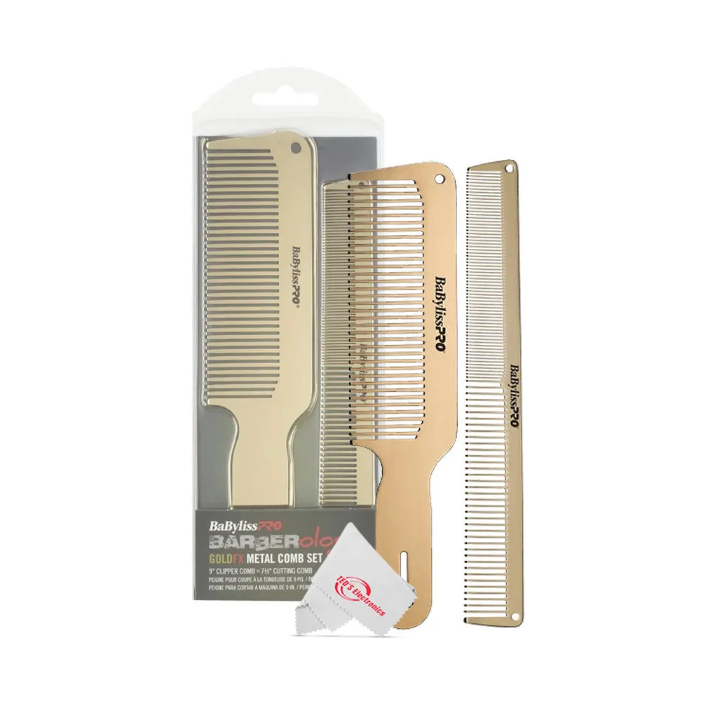 BaByliss Pro LIMITEDFX Collection Trimmer and Double Foil Shaver FXDUOFS2TG with Babyliss Pro Gold FX707G2 Replacement Deep Tooth T-Blade 2.0MM   9" and 7.5" Comb