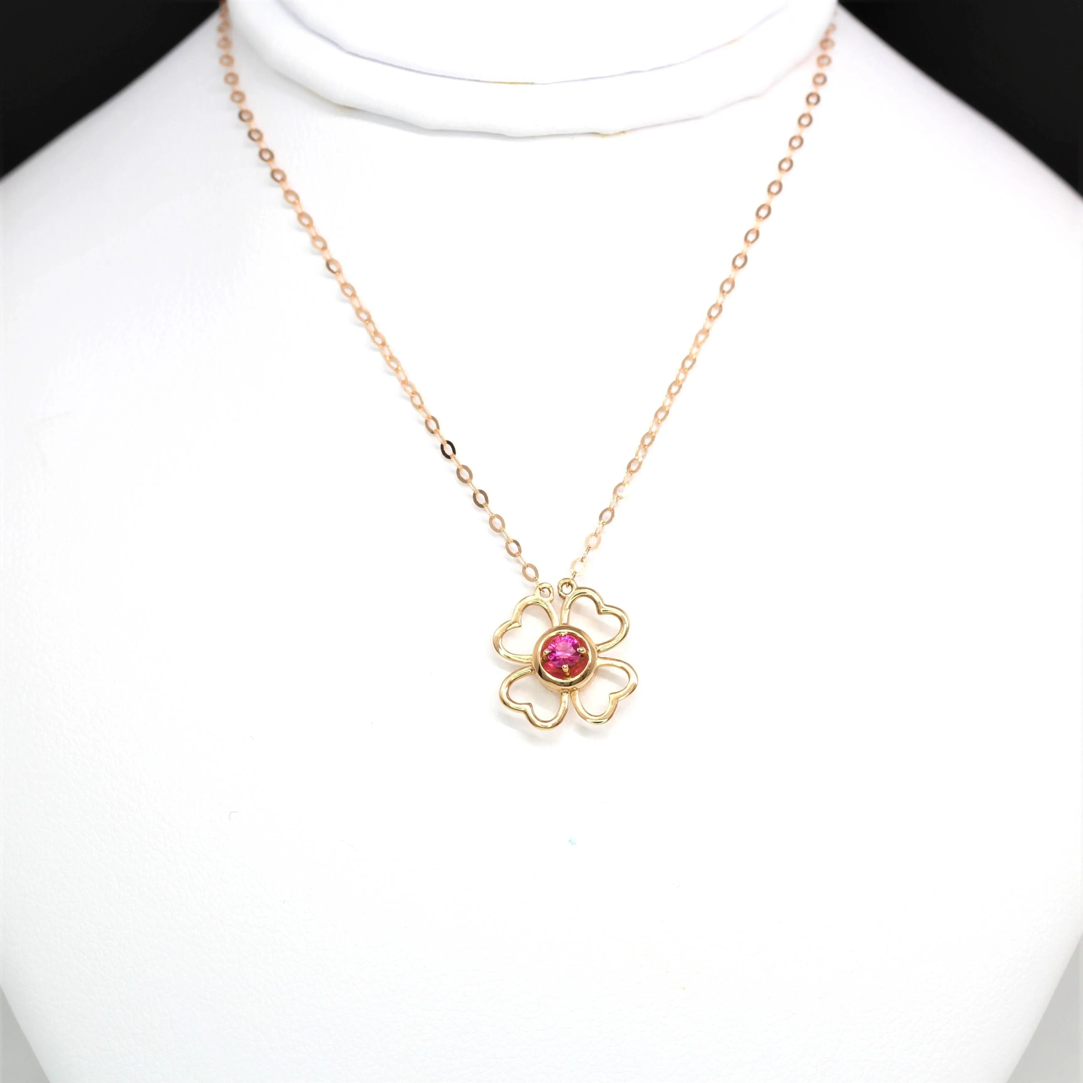 Baikalla™ "Lucky 4 Leaf Clover" 18K Rose Gold & Ruby & Diamond Pendant Necklace (4 in 1)