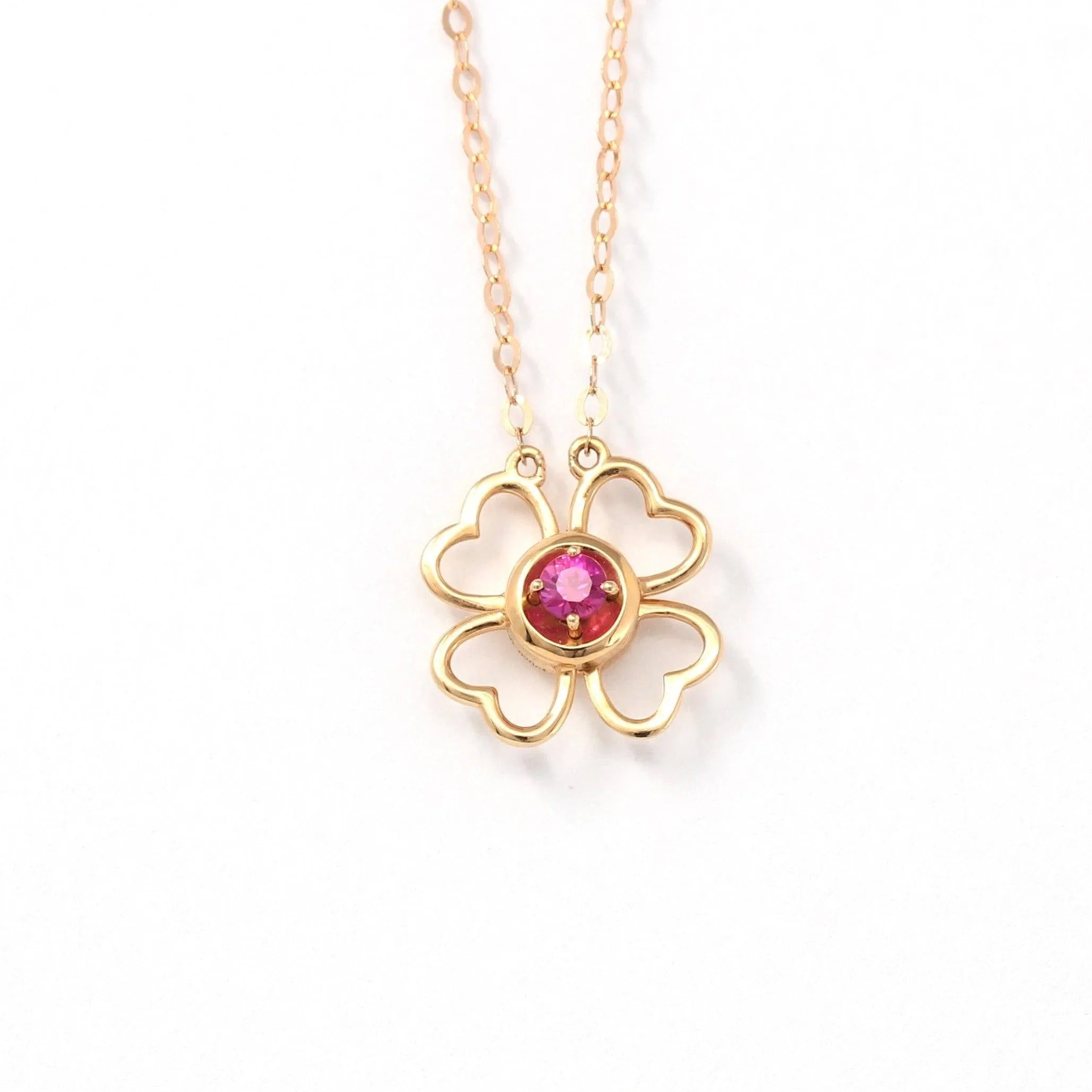 Baikalla™ "Lucky 4 Leaf Clover" 18K Rose Gold & Ruby & Diamond Pendant Necklace (4 in 1)