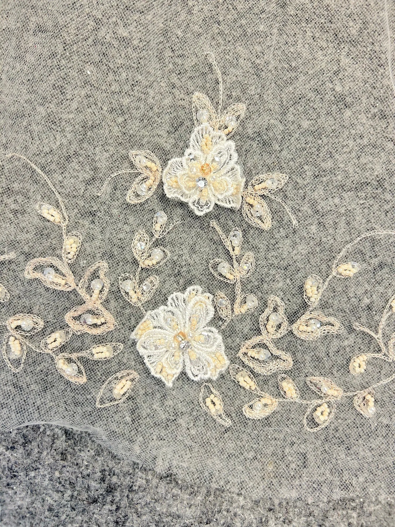 Beaded Champagne Embroidery 3D floral Wedding Veil